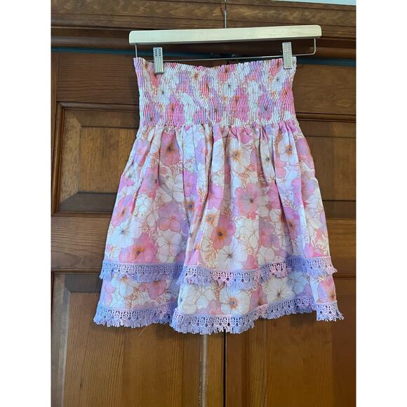 NWT Peixoto Women's Floral Prints Mariel Mini Skirt Shirred Waistband Pink SZ L - Picture 5 of 10